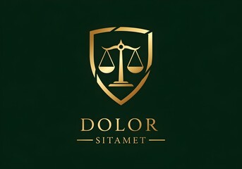 Justice Shield Logo – Gold Scales Emblem on Dark Green Background