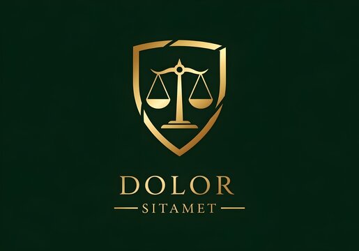 Justice Shield Logo &ndash; Gold Scales Emblem on Dark Green Background