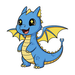 Cute blue dragon with yellow wings and a happy expression.