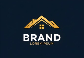 Real Estate Logo with Golden Roof and Bold Typography – Elegant Brand Identity