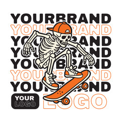 vintage t shirt design the skull prepares to make the jump skateboard illustration
