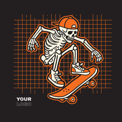 vintage t shirt design the skull prepares to make the jump skateboard illustration
