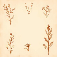 Hand-Drawn Style Sepia Botanical Doodles on Vintage Coffee-Stained Paper &ndash; Boho Scrapbook Elements 2025