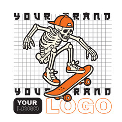 vintage t shirt design the skull prepares to make the jump skateboard illustration

