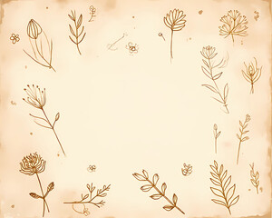 Hand-Drawn Style Sepia Botanical Doodles on Vintage Coffee-Stained Paper &ndash; Boho Scrapbook Elements 2025