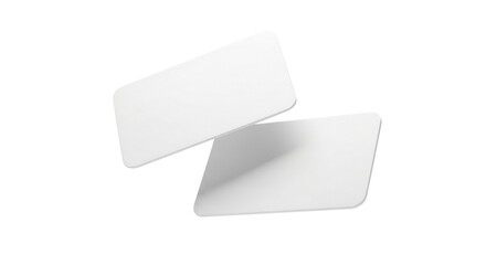 Two blank white rectangular cards floating in the air isolated on transparent background