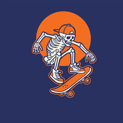 vintage t shirt design the skull prepares to make the jump skateboard illustration
