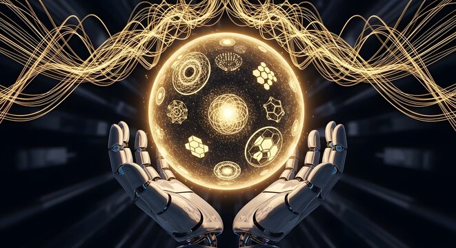 Robotic hand holding digital earth globe with network connections, artificial intelligence concept. - Powered by Adobe