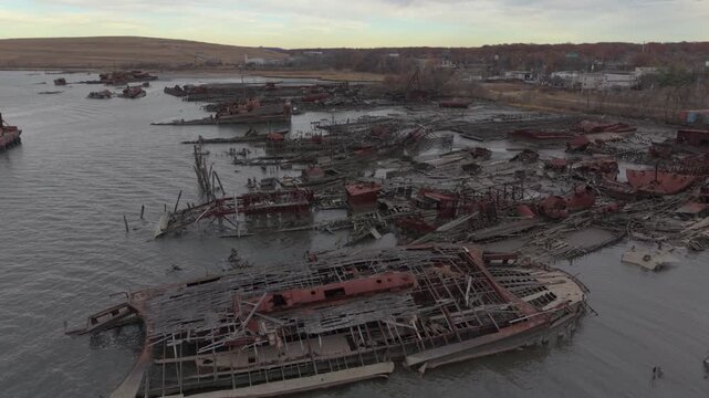 another flying over Staten Island Boat Graveyard