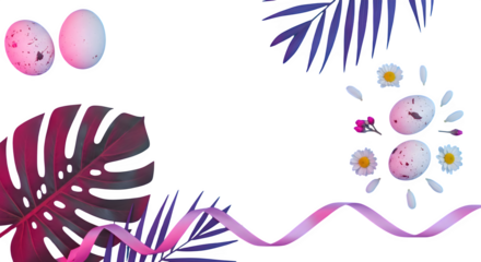 Eggs with flowers and leaves against a black background for easter celebration decoration concept