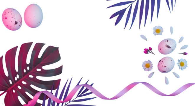 Eggs with flowers and leaves against a black background for easter celebration decoration concept