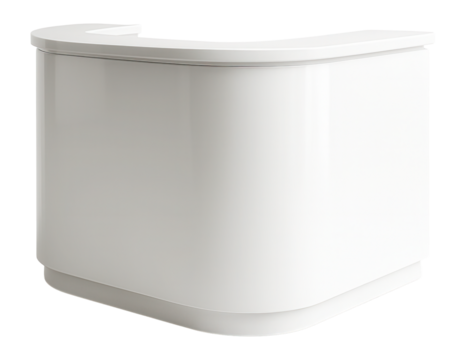Sleek white laminate reception desks with a curved front for modern consulting offices.