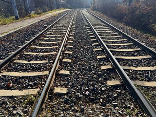 Two lane tram or train rails