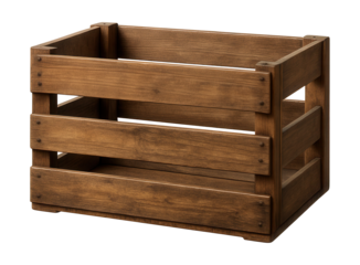 A wooden crate display for showcasing fresh garden produce at a roadside stall.