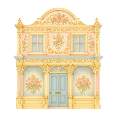 Obraz premium PNG Charming floral vintage storefront illustration.