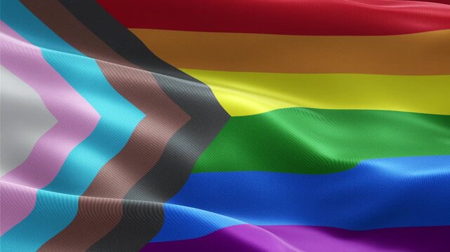 Inclusive pride progress flag waving with realistic fabric &ndash; seamless loop