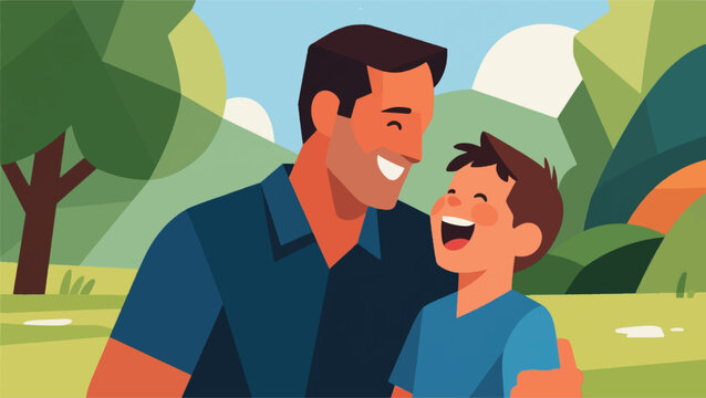 Illustration Of A Father And Son Laughing In The Park Vector Design Template