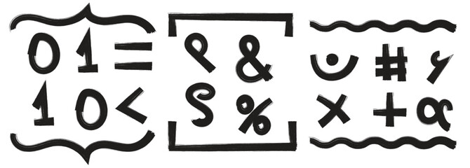 Creative vector set of mathematical icons for school education. Vector illustration isolated on white background.