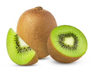 Kiwi fruit and cut in a half isolated. Kiwi fruits isolated.