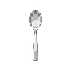 Polished metallic spoon illustration, a gleaming piece of silver-colored dining cutlery, reflecting light, ideal for various culinary uses and stylish table settings