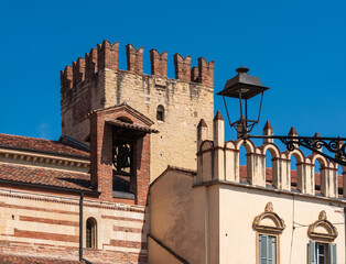 Detail of Castelvecchio in Verona, Italy. Castelvecchio is a medieval castle. It served various purposes during the Venetian era.
