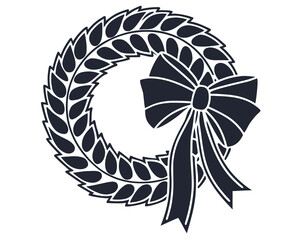 Wreath with bow isolated on white background, a symbol of celebration and mourning