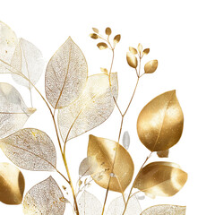 golden foil and white background, make exotic golden leaves.