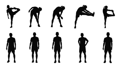 People exercising and standing silhouettes isolated on white background, Vector