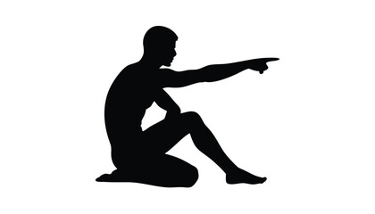 Silhouette of man sitting and pointing his finger