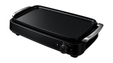 Non-stick electric griddle, perfect for cooking pancakes in a family kitchen.