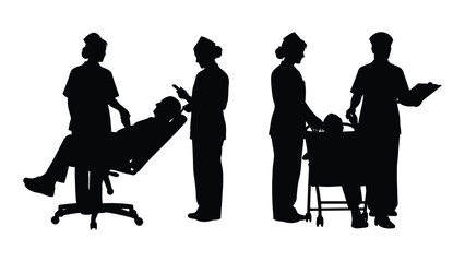 Healthcare professionals silhouettes with patients isolated on white background, Vector