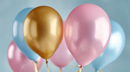 Simple balloon bunch with gold, pink, and blue balloons on a clean background, ideal for modern celebration themes.