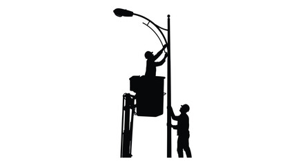 Street light installation silhouette isolated on white background, Vector