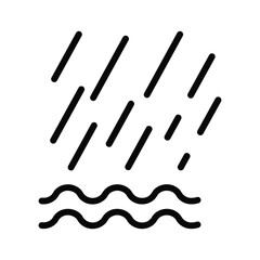 Rain falling on wavy water surface, simple line icon