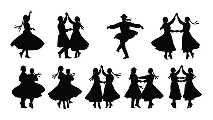 Folk dance silhouettes isolated on white background, Vector