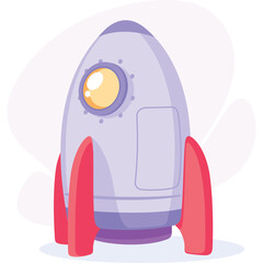 Stylized Cartoon Rocket Ship With Red Fins and a Yellow Window Ready for Space Exploration Against a Subtle Abstract Background