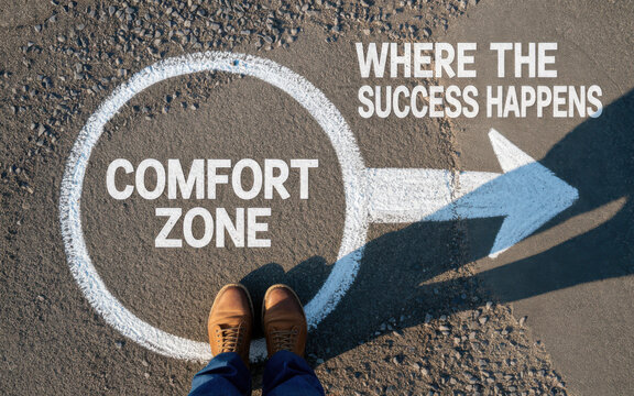 Step outside your comfort zone and achieve success, motivational message for business growth and personal development, inspiring path to new opportunities