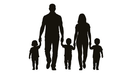 Family silhouette walking together isolated on white background, Vector