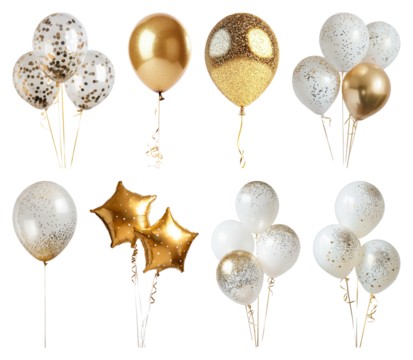 PNG Elegant gold and white balloons, element set on transparent background - Powered by Adobe