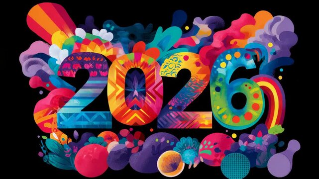 Colorful abstract design of vibrant 2026 numbers with dynamic patterns
