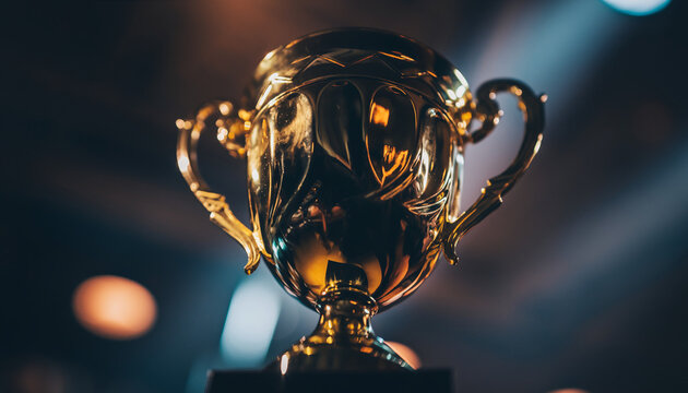 Shining golden trophy representing triumph and success, brightly illuminated to symbolize achievement, recognition, and the pinnacle of accomplishment in competition or endeavor