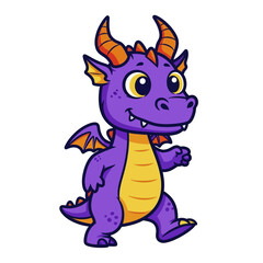 Cute cartoon dragon walking forward with a happy expression.