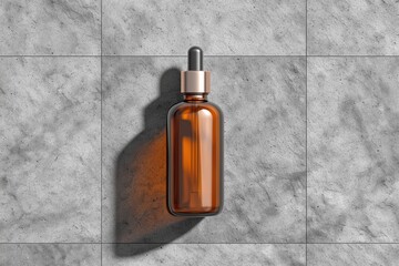 Amber cosmetic spray bottle on stone textured surface – minimalist skincare and wellness product branding concept