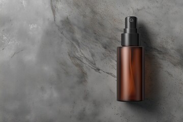 Amber cosmetic spray bottle on stone textured surface – minimalist skincare and wellness product branding concept