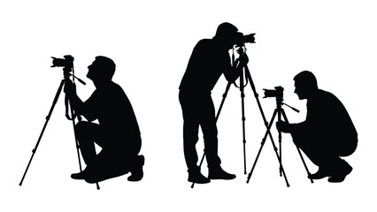 Photographer silhouettes with tripods isolated on white background, Vector