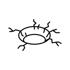 Abstract cracked hole with radiating lines isolated on