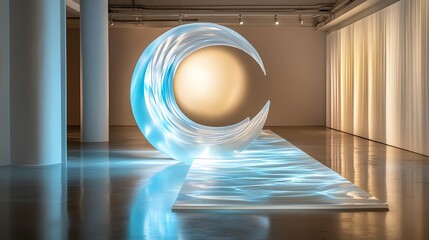 A stunning wave sculpture featuring smooth curves and illuminated with soft colors.
