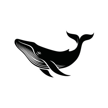 Black whale swimming in a white ocean
