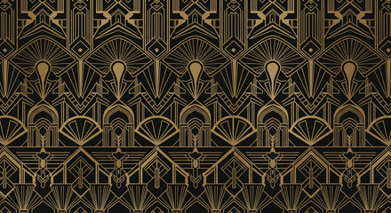 Geometric pattern with golden line on black background, representing art deco style, elegance and glamour, perfect for luxury brand or vintage theme