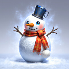 Cheerful snowman wearing a top hat and scarf in a winter wonderland
